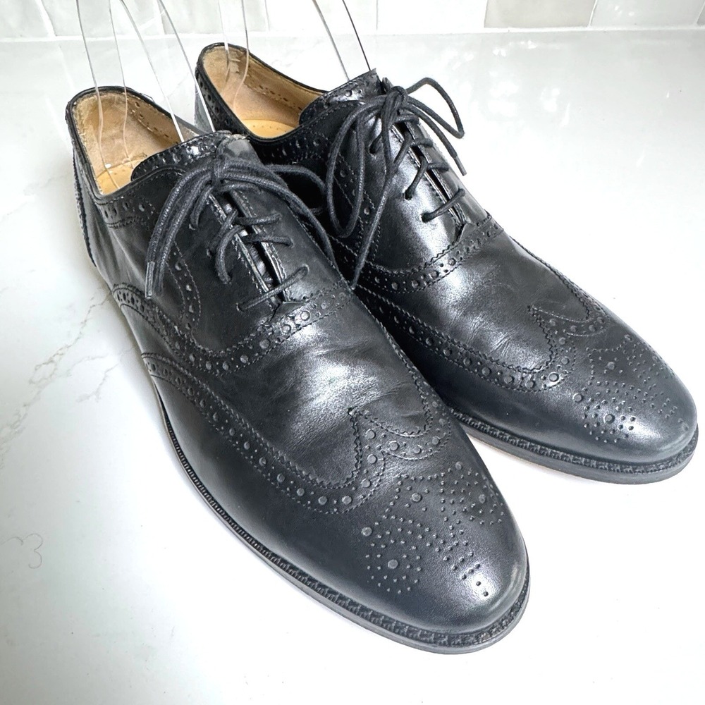 Cole Haan Cambridge Wingtip Oxford Men 10.5‎ Black Leather Brogue Dress Shoe